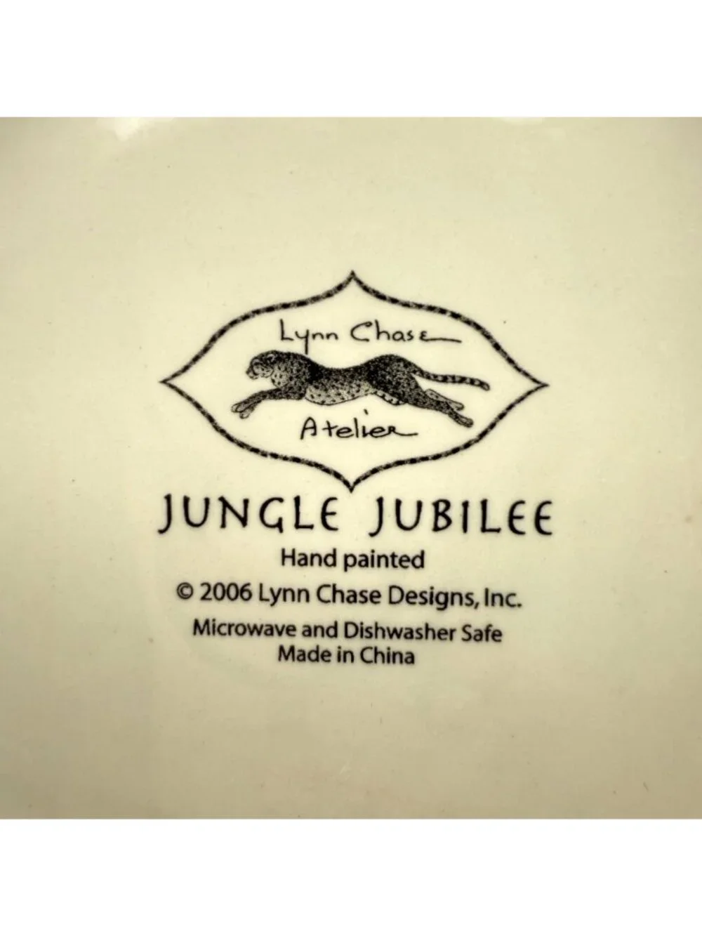 Lynn Chase Jungle Jubilee Salad Dessert Plate Ceramic Handpainted Leopard Parrot